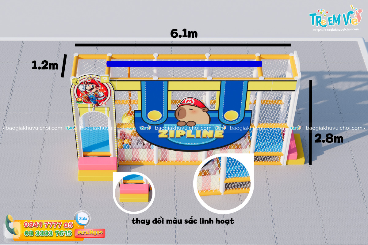Cấu trúc cơ bản của một đường trượt Zipline khu vui chơi trong nhà