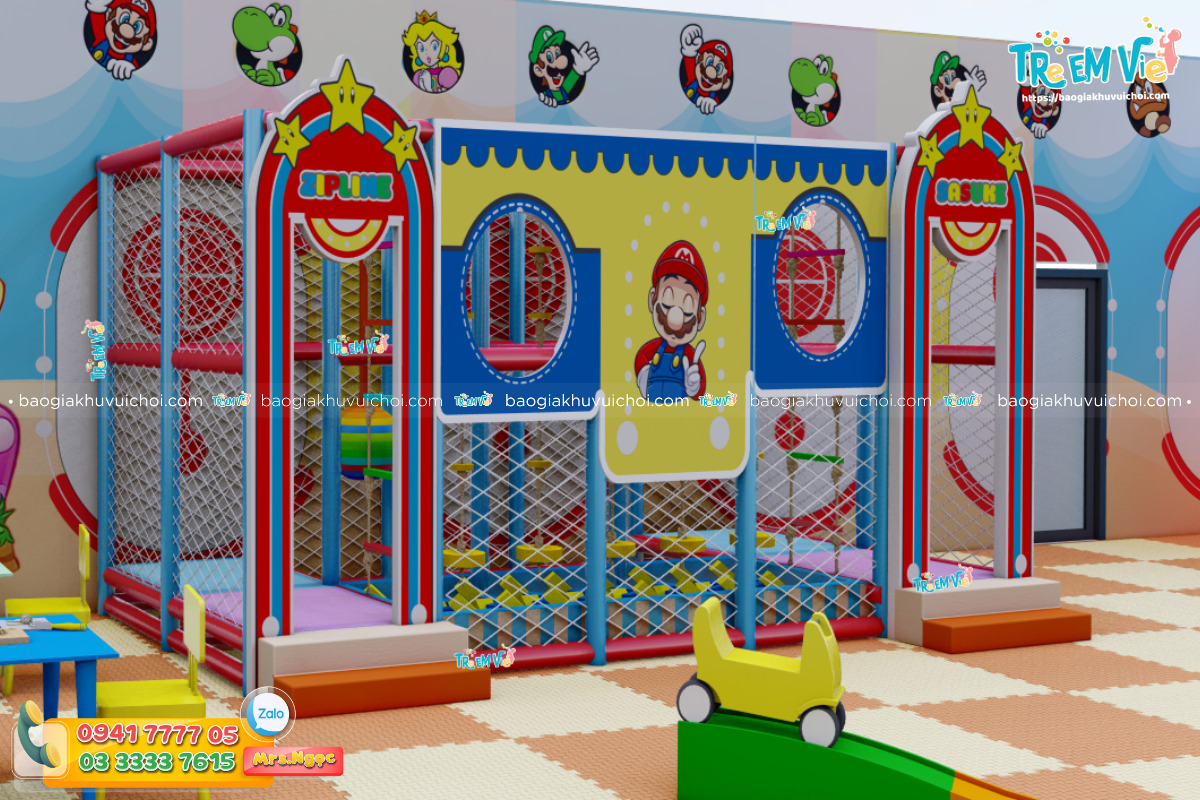 Mẫu Zipline Khu Vui Chơi Trong Nhà Chủ Đề Mario