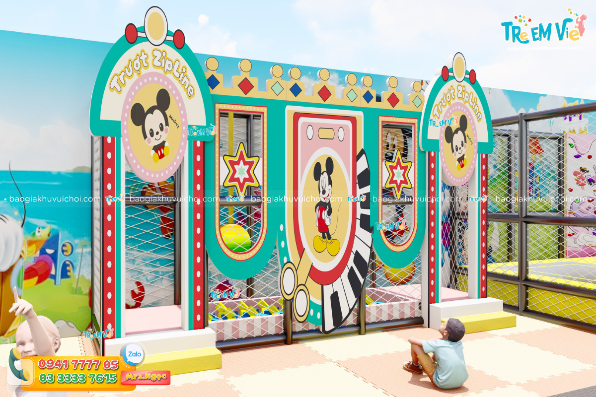 Mẫu Zipline Khu Vui Chơi Trong Nhà Chủ Đề Mickey