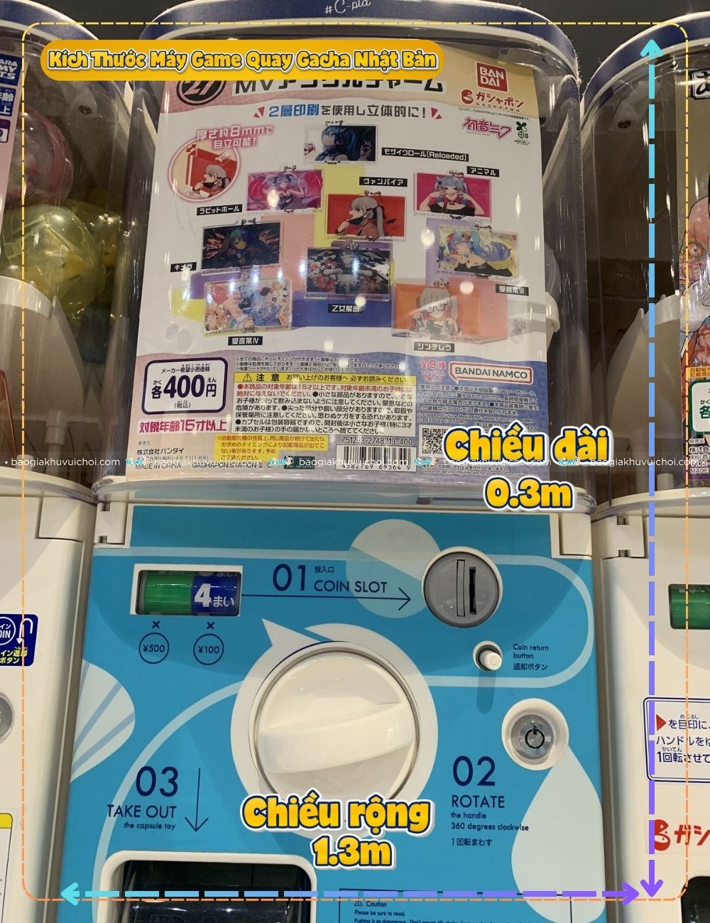 Kích thước máy game quay gacha Nhật Bản