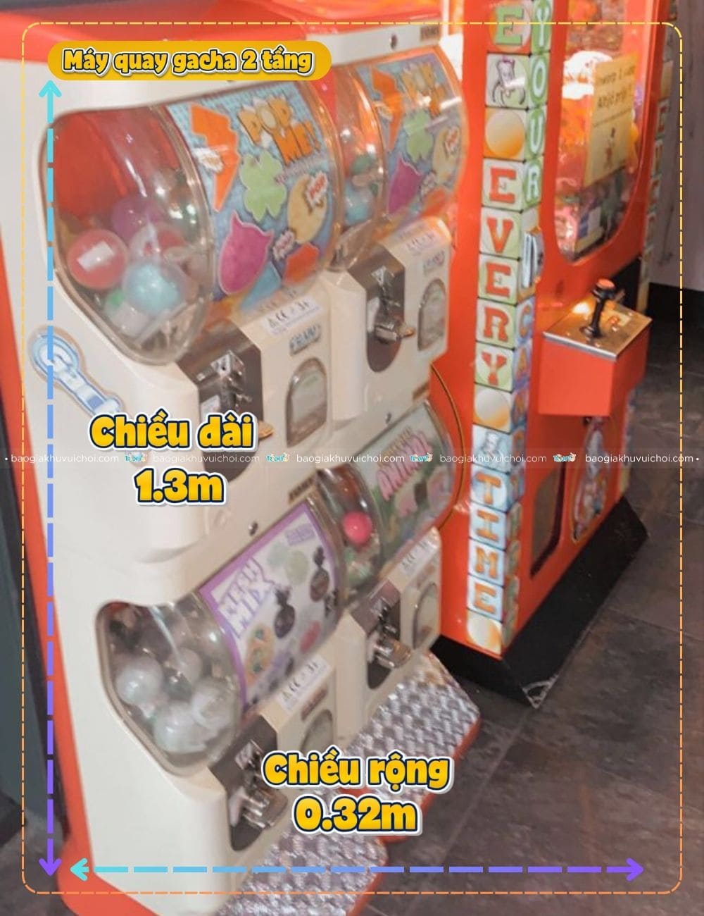 Kích thước máy quay gacha 2 tầng