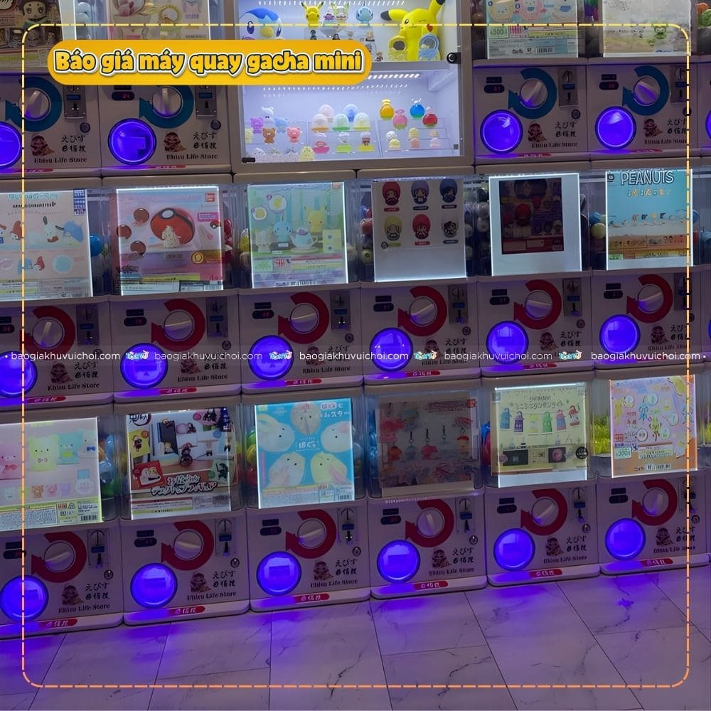 Hệ thống máy quay Gacha mini nhỏ gọn với đèn LED bắt mắt, phù hợp cho mọi không gian trưng bày.