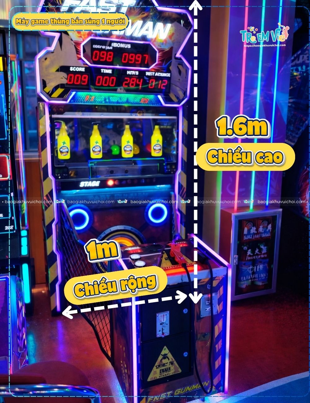 Kích thước của máy game thùng bắn súng 1 người