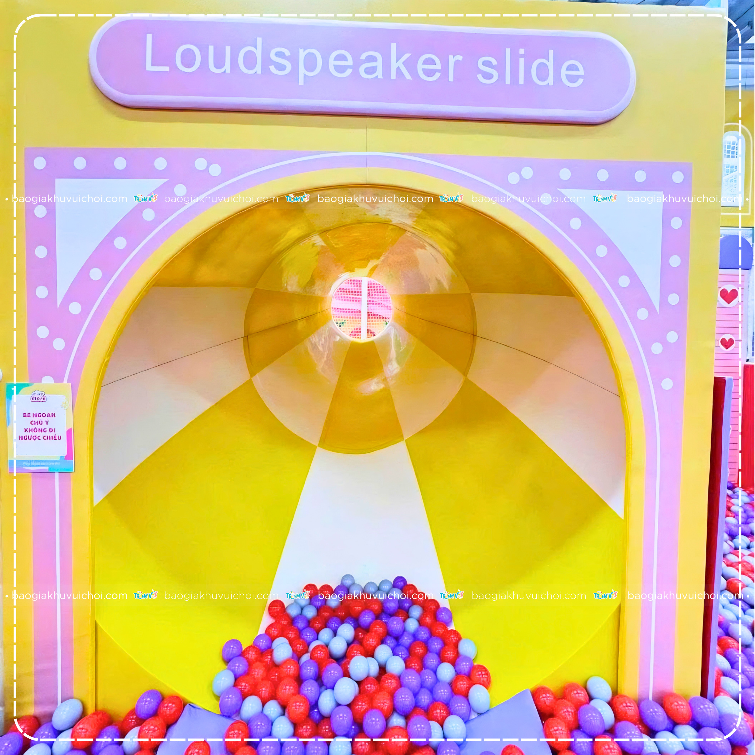 Ống trượt loa khu vui chơi tone vàng - hồng