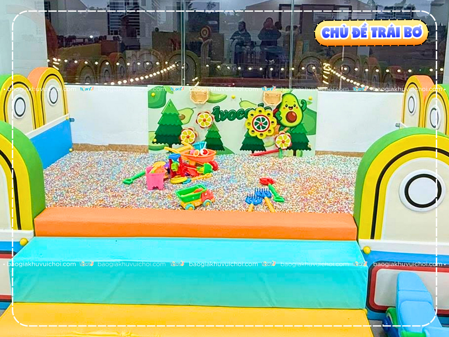 Tấm tường cối xoay hồ hạt chủ đề trái bơ