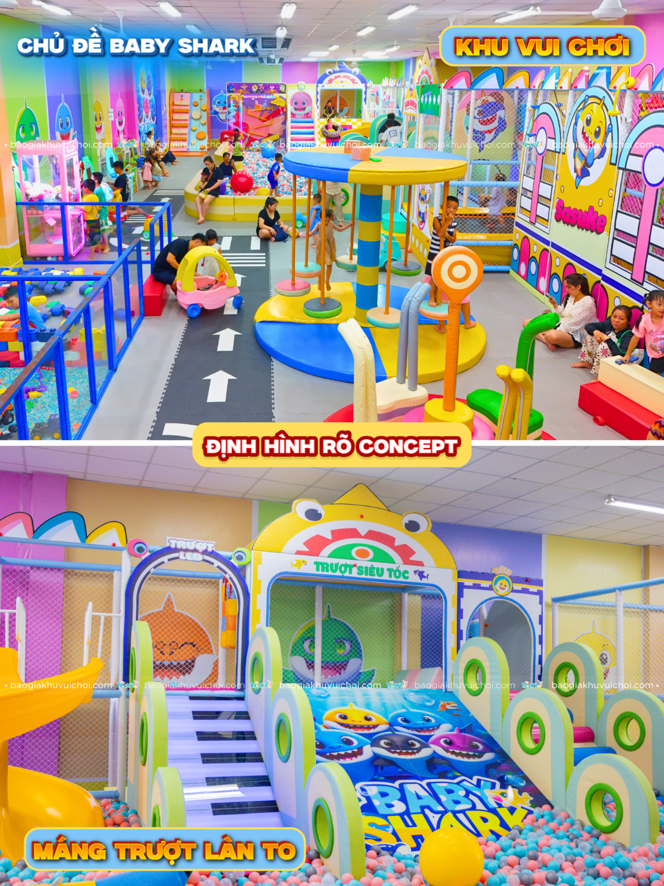 Thiết kế máng trượt làn to đồng bộ chủ đề khu vui chơi giúp định hình rõ nét concept