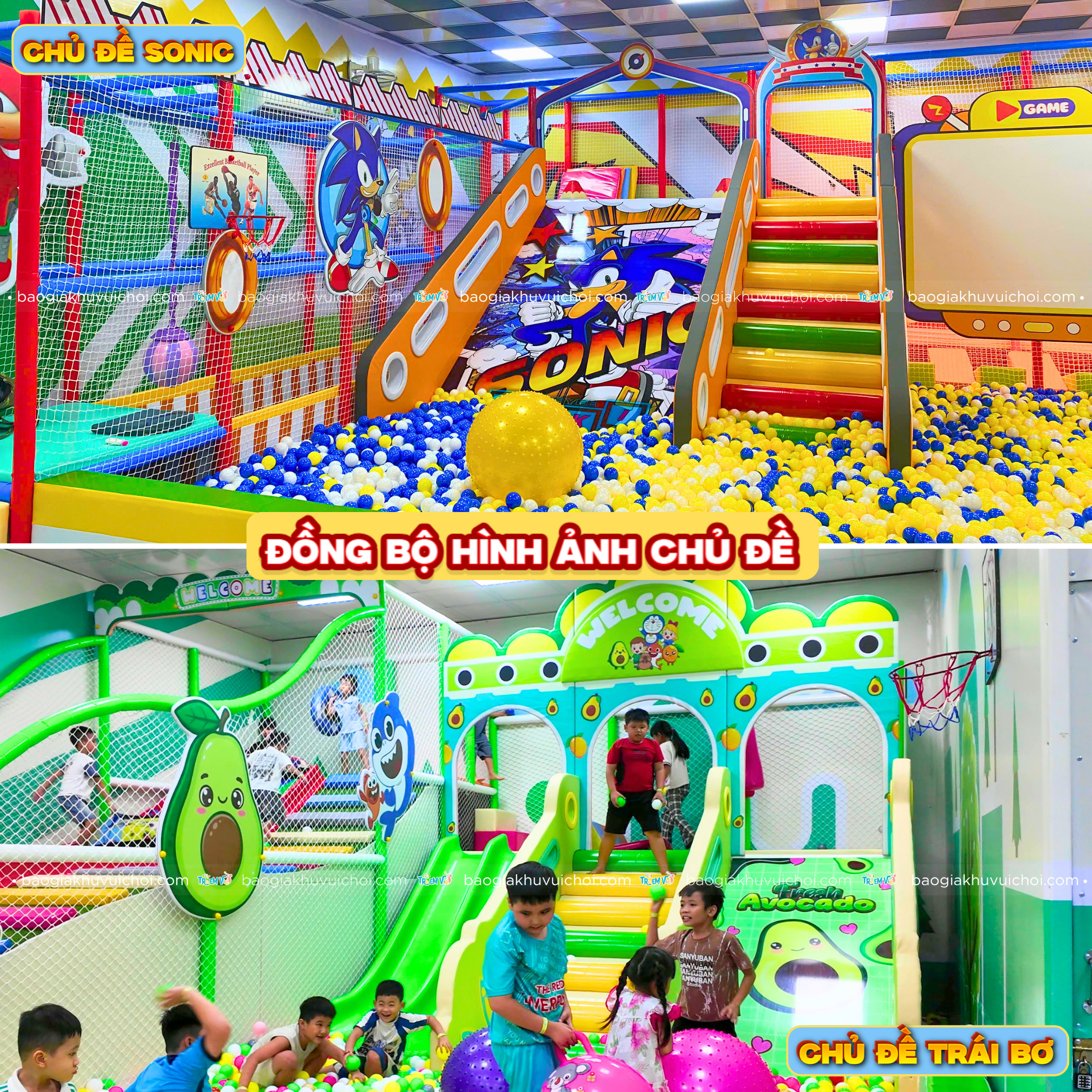 Thiết kế máng trượt làn to đồng bộ chủ đề khu vui chơi cần đồng bộ về hình ảnh chủ đề