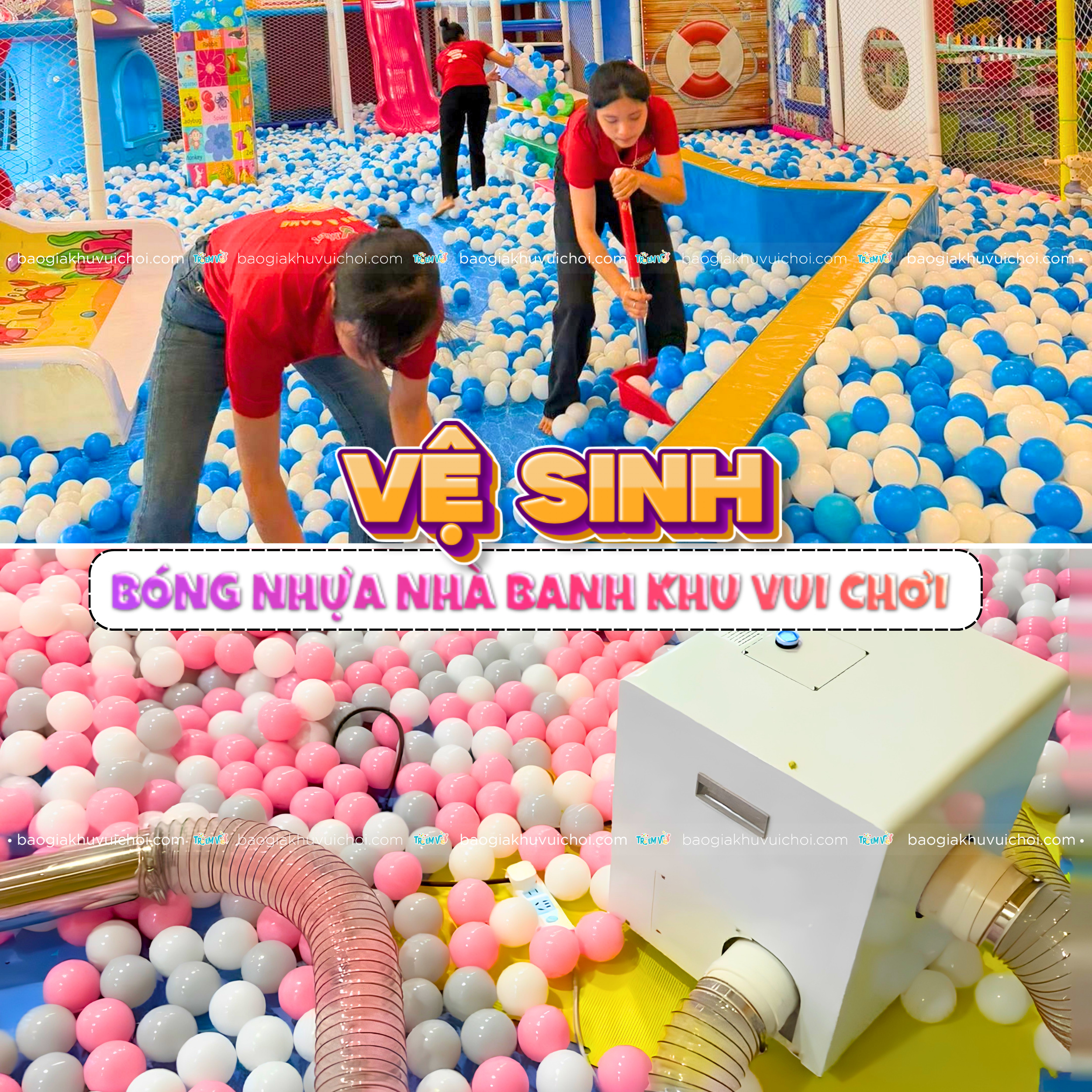 Vệ sinh bóng nhựa nhà banh khu vui chơi