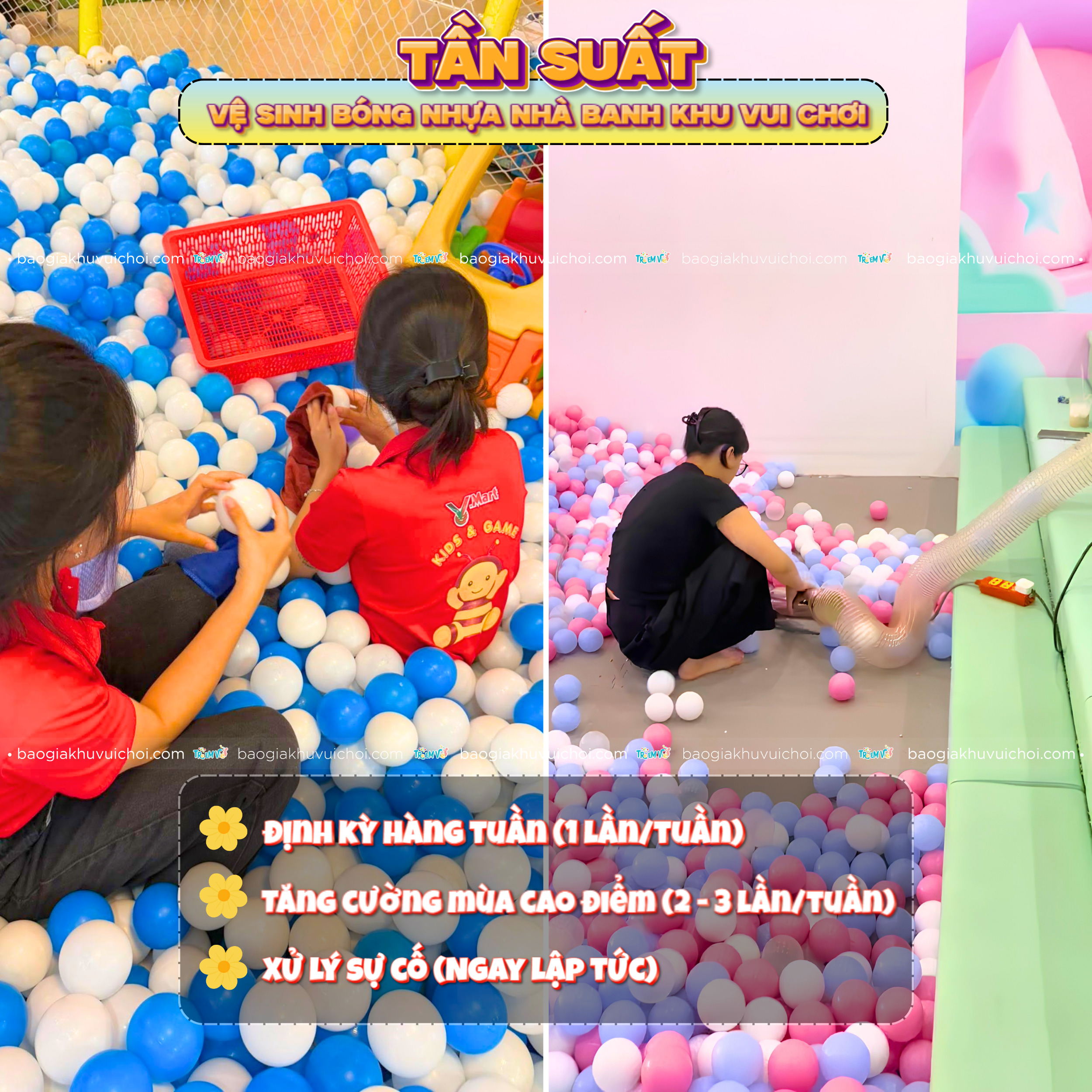 Tần suất vệ sinh bóng nhựa nhà banh khu vui chơi