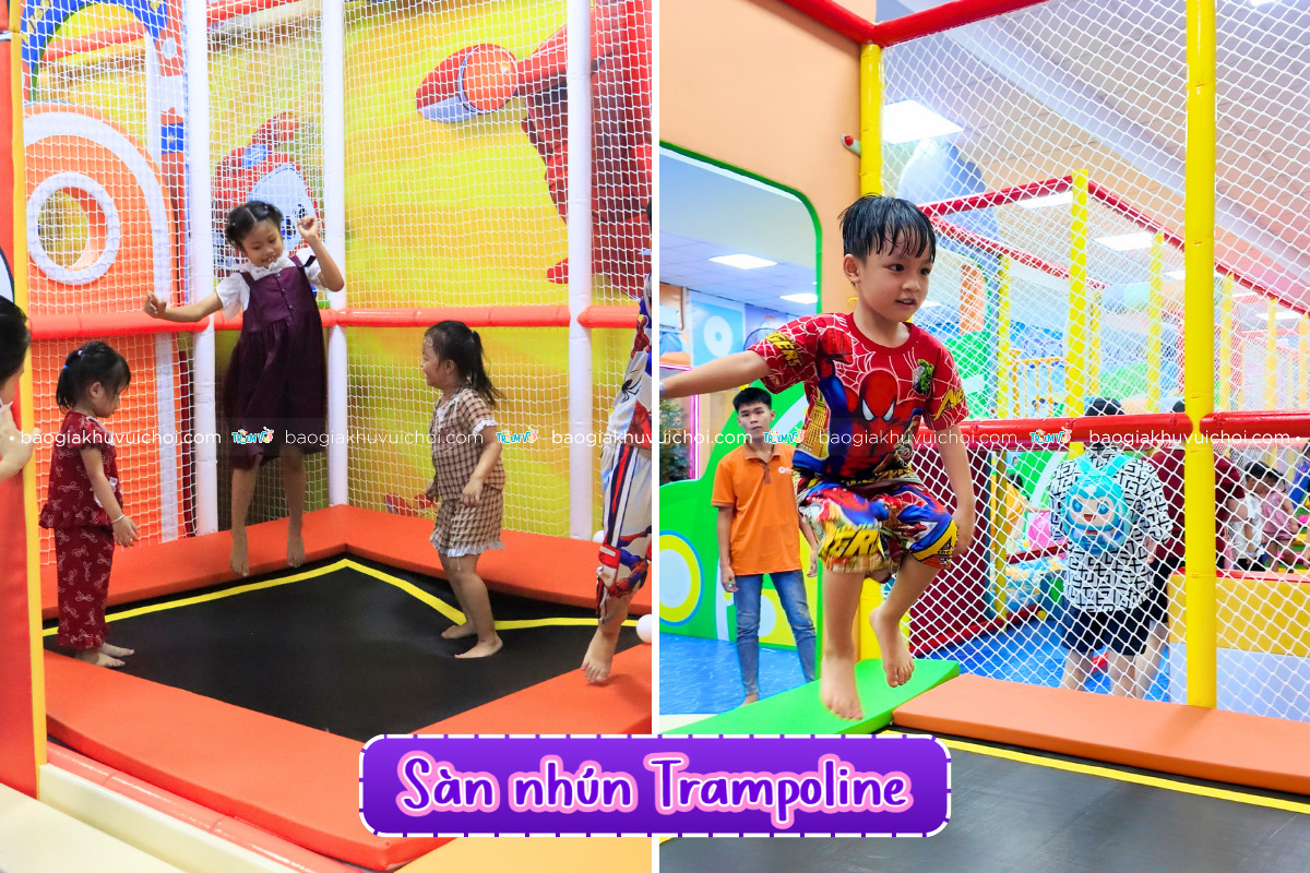 Sàn nhún trampoline - trò chơi vận động yêu thích của bé tại khu vui chơi